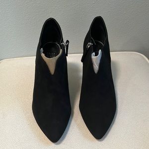 Black Suede Booties. Size 8.5. 3 3/4 inch heels.